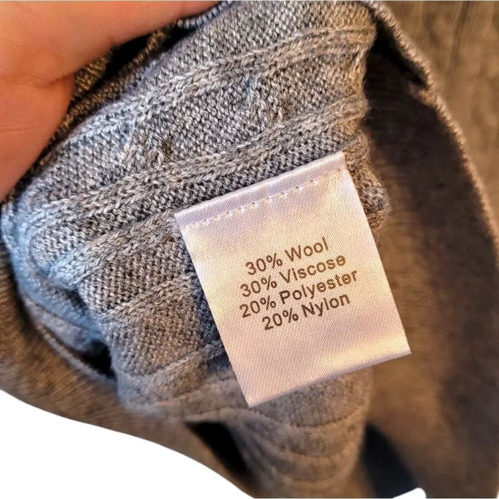 Kallspin Men's Light Grey Cable Knitnwool Blend Sweater LT NWT